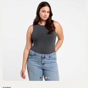 Nuuds Cotton Stretch crewneck tank bodysuit heather charcoal XL